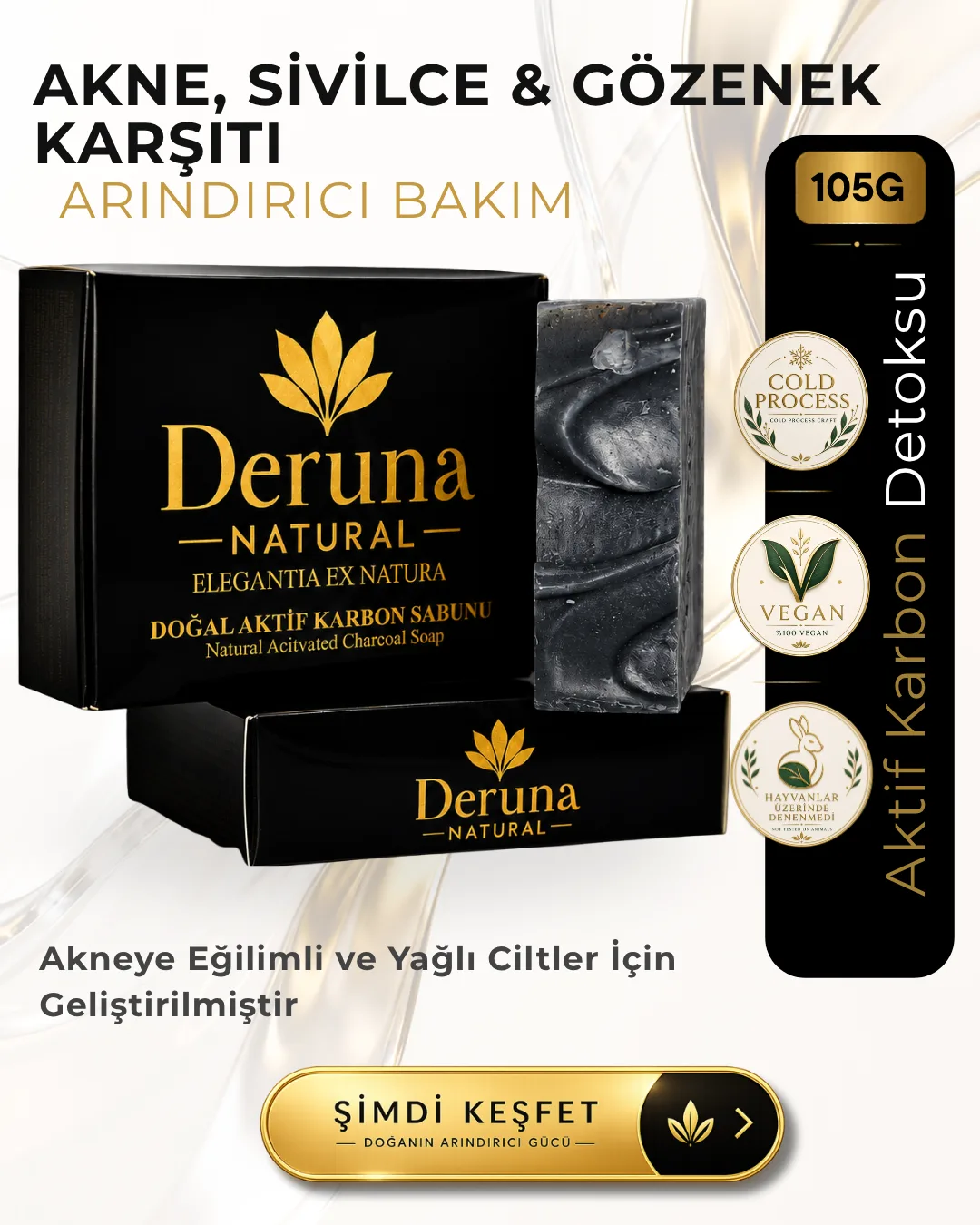 AKTİFKARBON1.2 Aktif Karbon Sabunu | Akne & Sivilce ve Gözenek Karşıtı Detoks Bakım | 105g. - Görsel 1