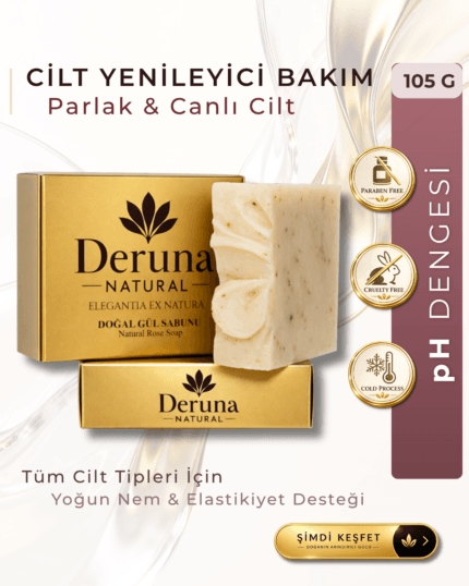 Gül Sabunu | Gözenek Sıkılaştırıcı ve Aydınlatıcı Bakım | Hint Yağı & Hindistan Cevizi Yağı Katkılı | 105g.